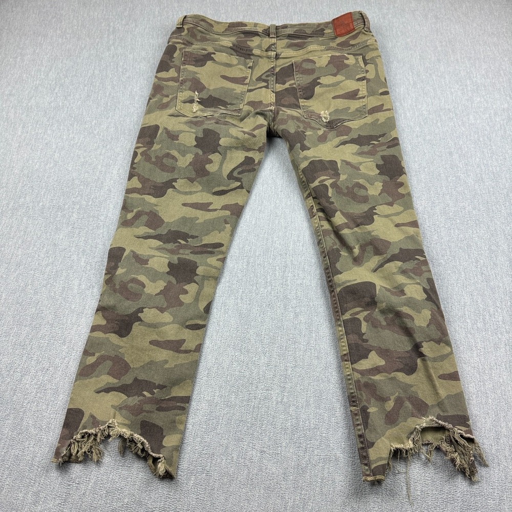 Zara‎ Jeans Womens 10 Fits 33x28 Green Skinny Camouflage Distressed Frayed Hem - Picture 13 of 14